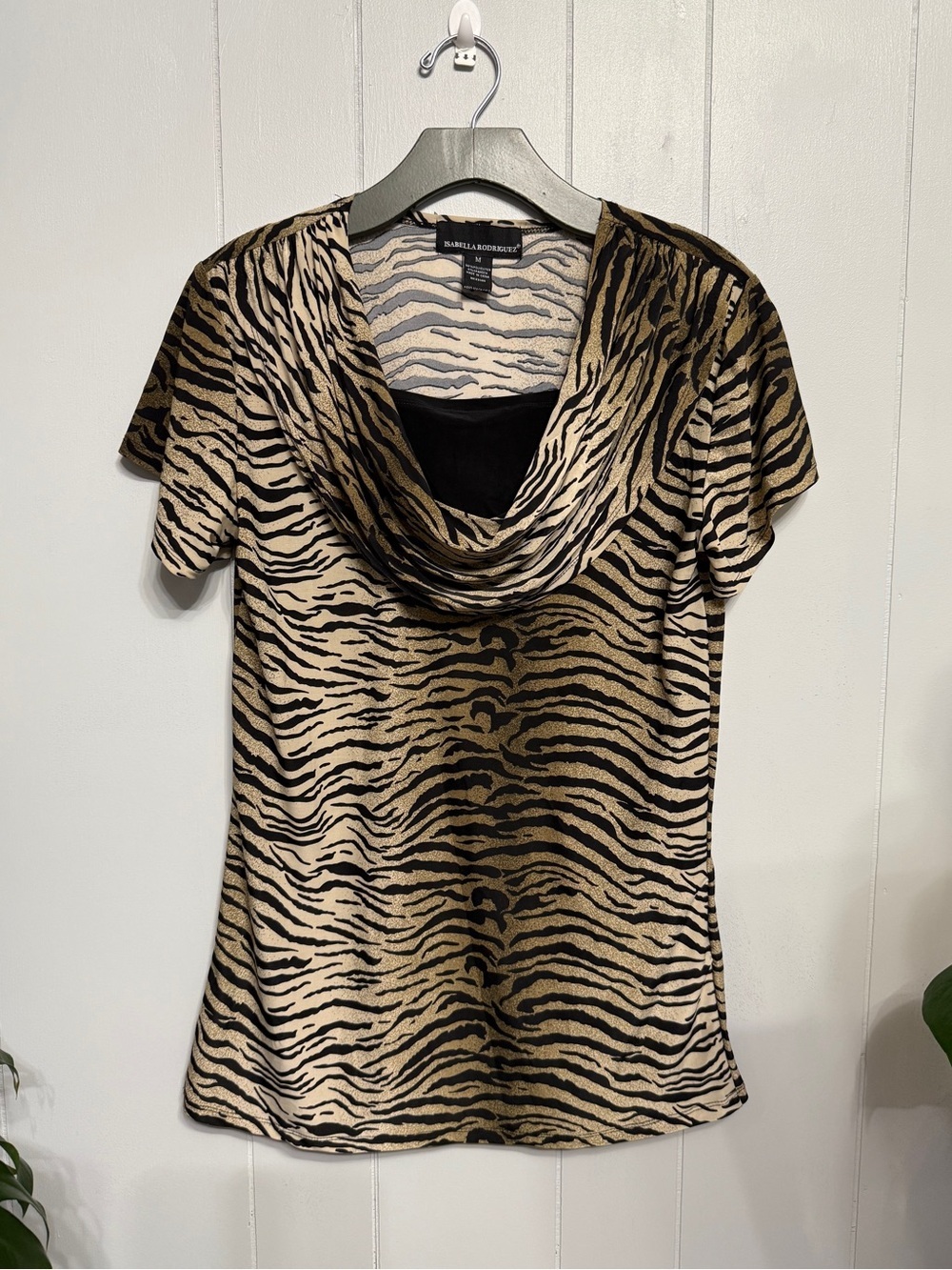 #18)  Isabella Rodriguez Beige and Black Zebra Print Top